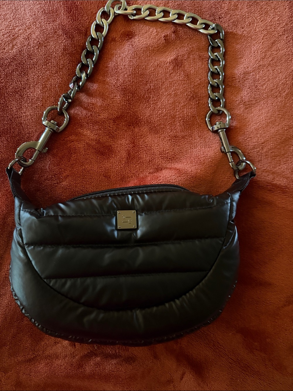 THINK ROYLN Black Quilted Shoulder Bag with Chunky Silver Chain
